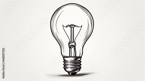 Sketch light bulb. Incandescent lamp or incandescent light globe on white background. No people. Copy space.
