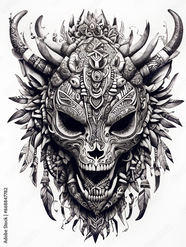 Ancient skull mask with horns, ai generated Ancient skull mask with horns, ai generated
