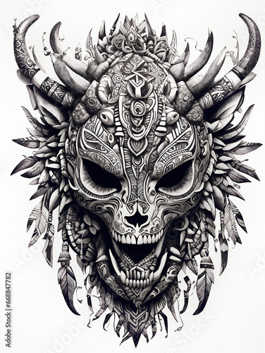 Ancient skull mask with horns, ai generated