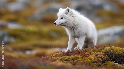 Arctic fox  Vulpes lagopus  in the tundra.