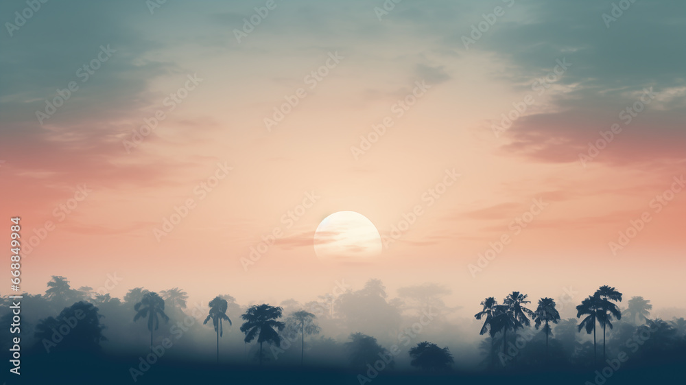 Silhouette of palm trees at sunset