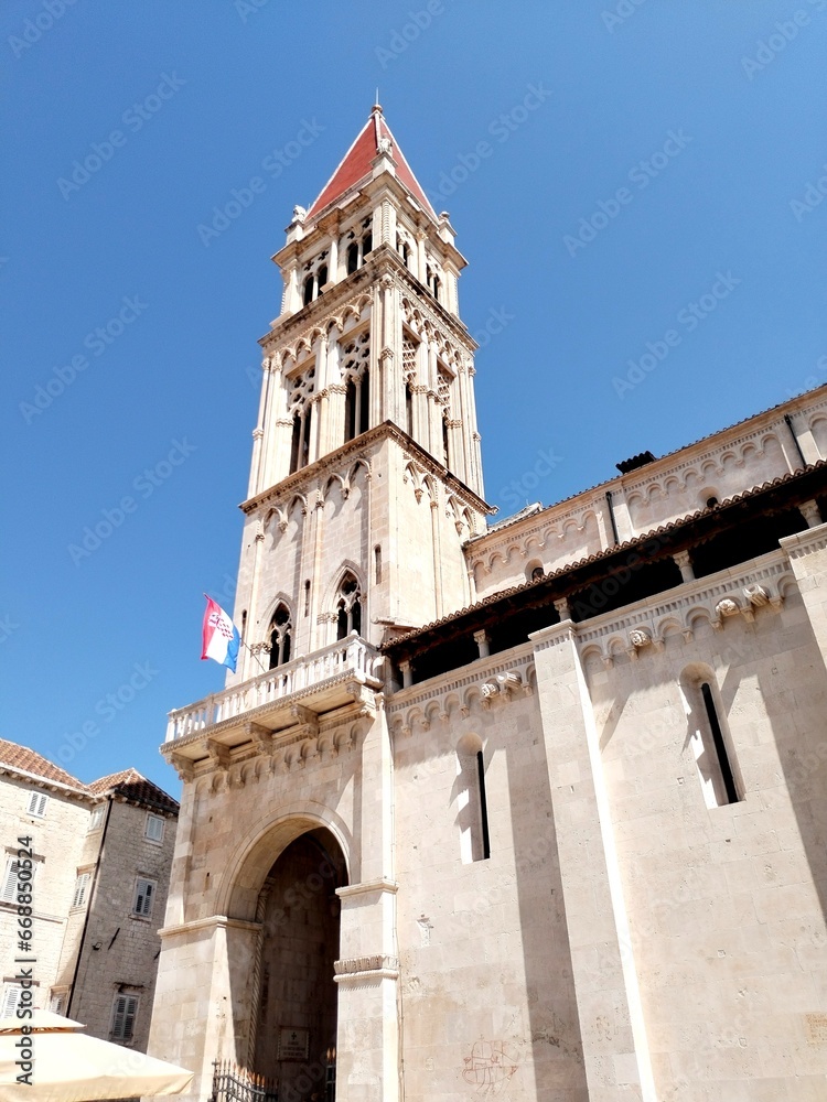 church trogir Croatia downtown medieval town streets and buildings highlights 