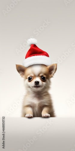 Cute Chihuahua Christmas  A Humorous Pup in a  Hat Poses on White Background