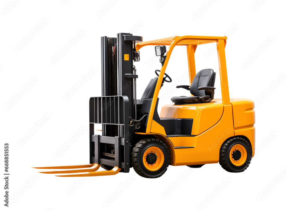 Forklift truck isolated on a transparent background, Forklift loader, Pallet stacker truck equipment at warehouse, Generative AI