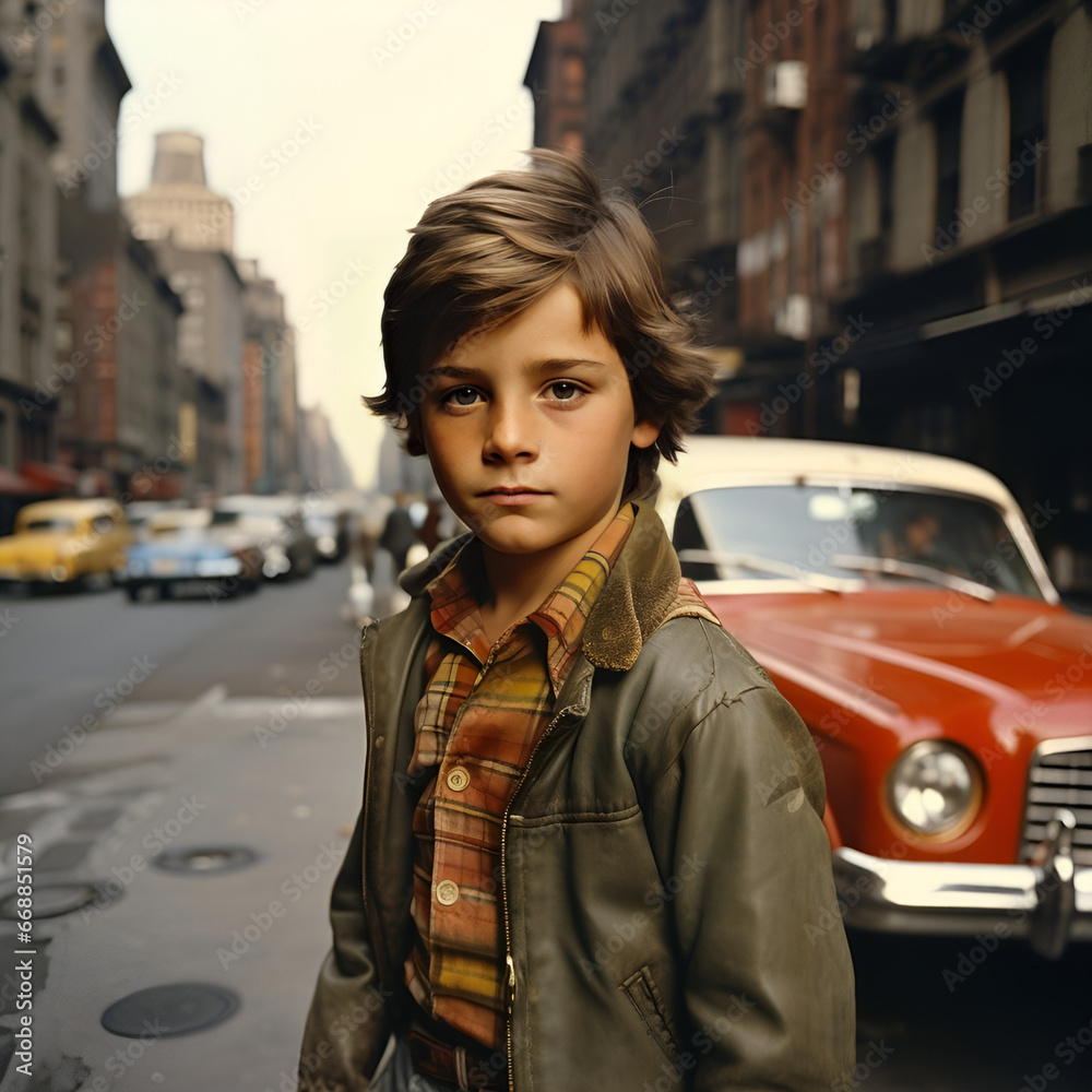 Fototapeta premium boy walking in the city