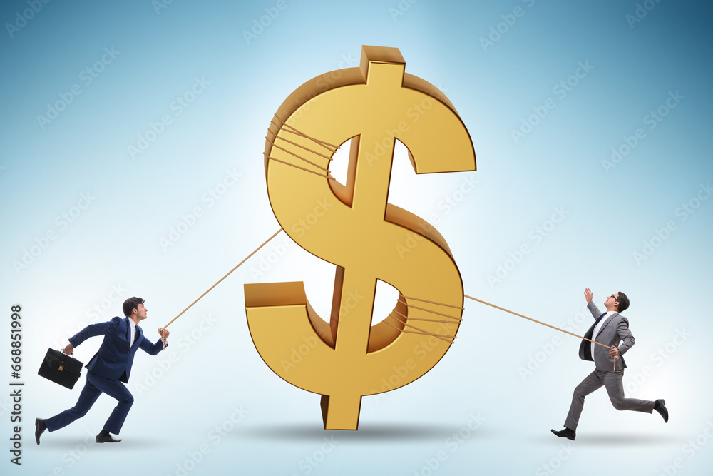 Business people pulling money in investor concept Business people pulling money in investor concept