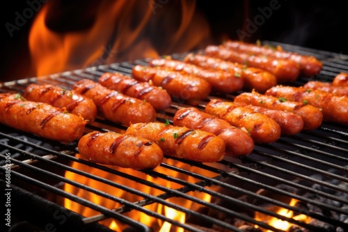bbq hot links shown on a grill with smoke