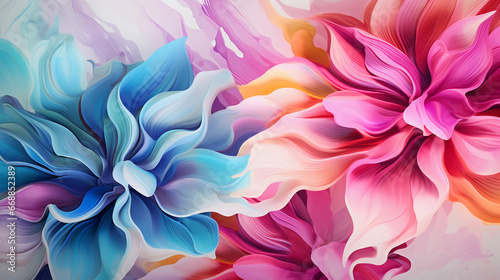 Fluid abstract expressionism, blooming flowers, Aesthetics colorful floral inspirational tenderness illustration, oil paint, Wall decoration photo, Generated AI.