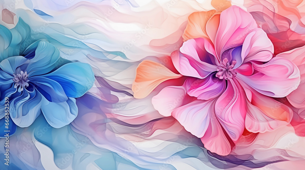 Obraz premium Fluid abstract expressionism, blooming flowers, Aesthetics colorful floral inspirational tenderness illustration, oil paint, Wall decoration photo, Generated AI.