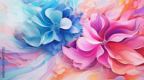 Fluid abstract expressionism, blooming flowers, Aesthetics colorful floral inspirational tenderness illustration, oil paint, Wall decoration photo, Generated AI.