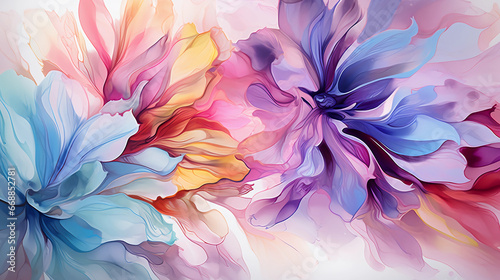 Fluid abstract expressionism, blooming flowers, Aesthetics colorful floral inspirational tenderness illustration, oil paint, Wall decoration photo, Generated AI.