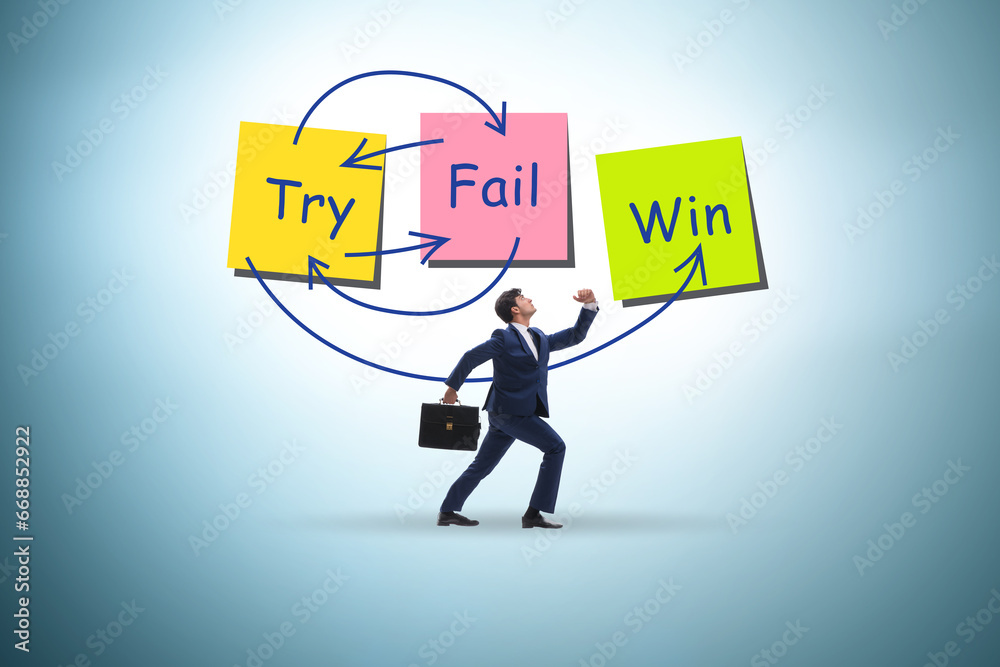 Business concept of try fail win Business concept of try fail win