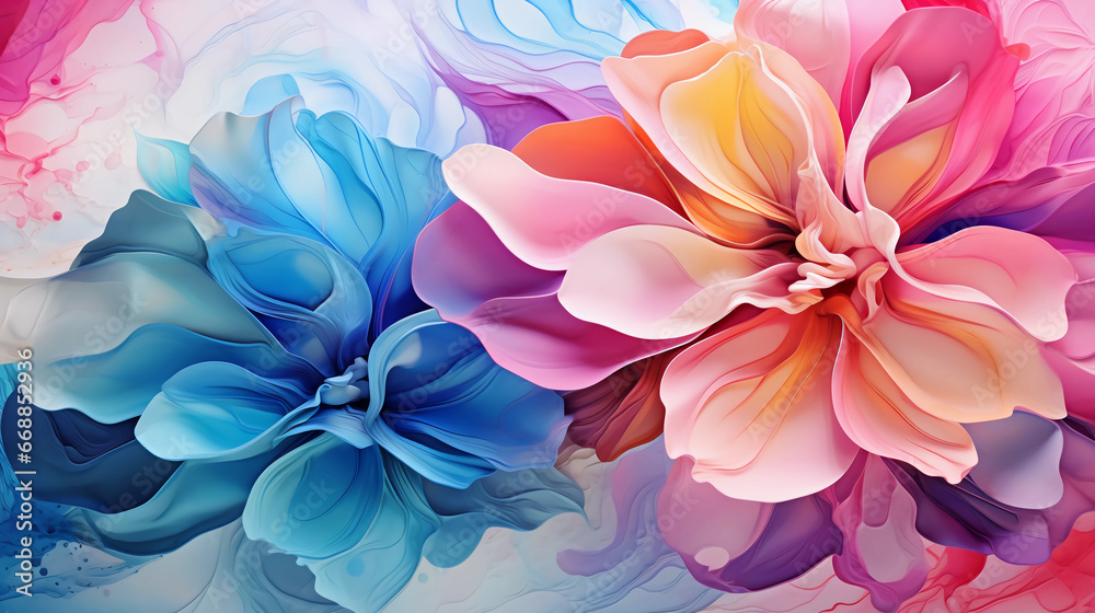 Fluid abstract expressionism, blooming flowers, Aesthetics colorful floral inspirational tenderness illustration, oil paint, Wall decoration photo, Generated AI.