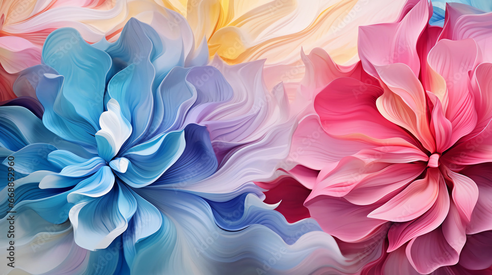 Fluid abstract expressionism, blooming flowers, Aesthetics colorful floral inspirational tenderness illustration, oil paint, Wall decoration photo, Generated AI.