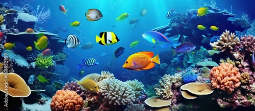 Underwater world with corals and tropical fish © Sariyono