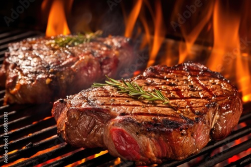 sizzling steaks on a hot bbq grill