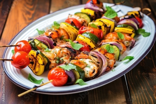 bbq spiced shrimp skewers with grilled veggies