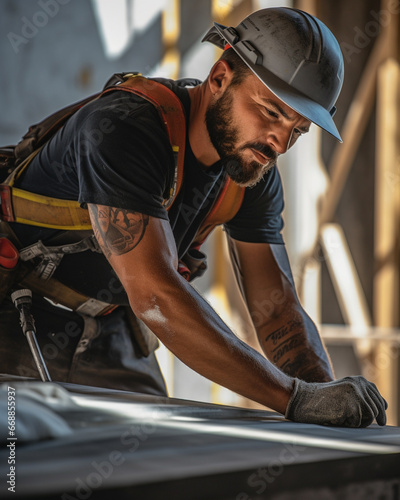 Man working as a taper at the job site of a luxury house