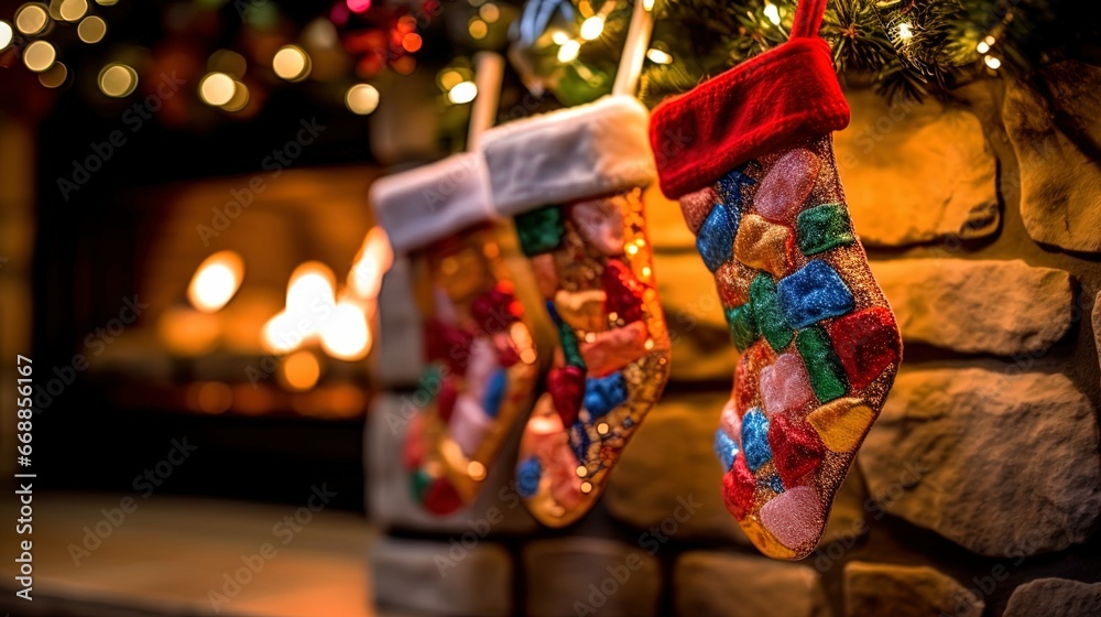 christmas stocking hanging above fireplace