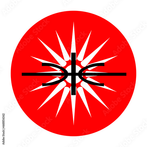 Circle badge Kingdom of Troys flag vector illustration isolated. Symbol of ancient city located in present day Hisarlik, Turkey. Trojan war mythology. Roundel Troy banner patriotic symbol. photo