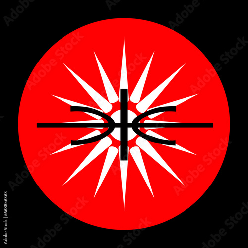 Circle badge Kingdom of Troys flag vector illustration isolated. Symbol of ancient city located in present day Hisarlik, Turkey. Trojan war mythology. Roundel Troy banner patriotic symbol.