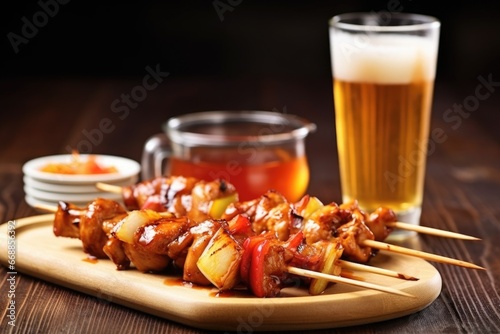 pale ale with a bbq pineapple teriyaki chicken skewer