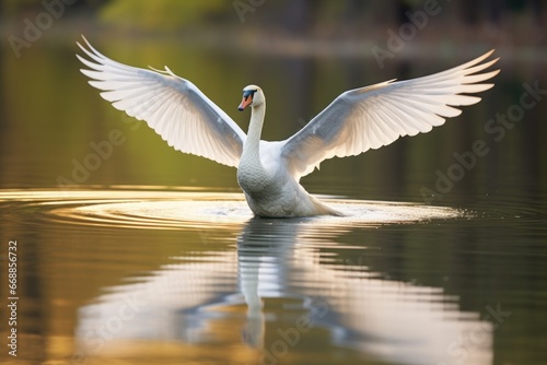 a swan gliding gracefully across a serene pond