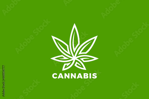 CBD Cannabis Leaves Logo Abstract Design Vector template Linear Outline style.