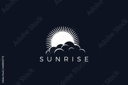 Sun Cloud Logo Vintage Design Vector. Sunshine Badge Logotype concept.
