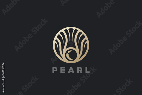 Golden Pearl Shell Logo Beauty SPA Luxury Jewelry Design Vector template.