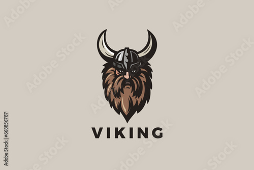 Viking Head Helmet Logo Warrior Design Vector Vintage style