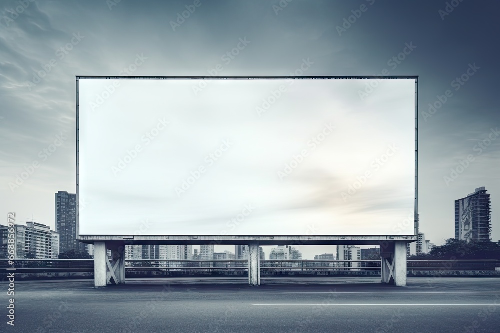 blank billboard with the white logo on an empty road Generative AI blank billboard with the white logo on an empty road Generative AI
