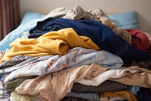 pile of second-hand clothes on a bed