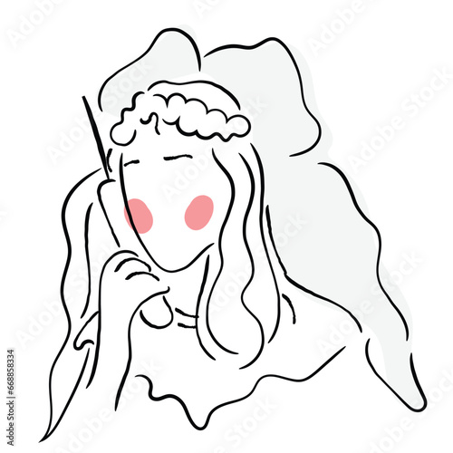 Hand drawn line art vector of girl, female or woman