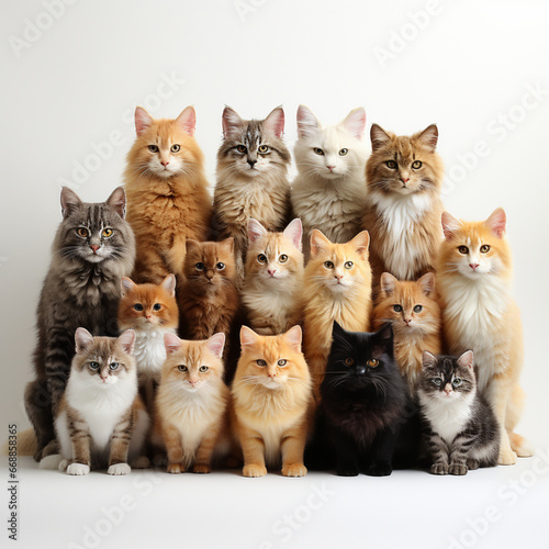 group of cat breeds on white background