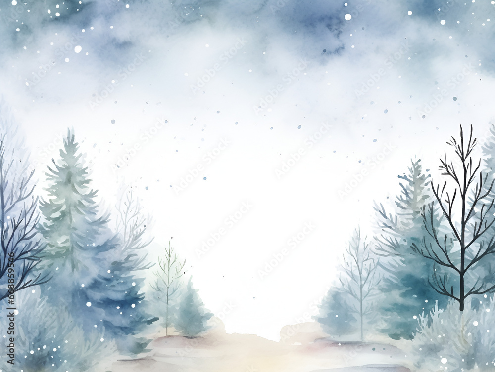 Watercolor winter with snow, illustration background
