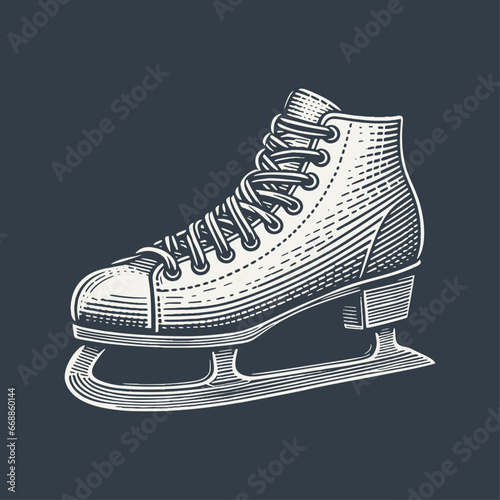 Ice skate. Vintage woodcut engraving style hand drawn vector illustration.