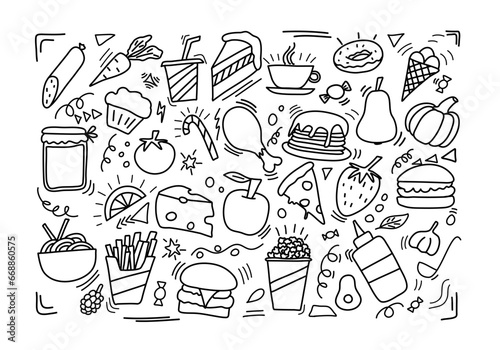 Hand drawn food doodle vector illustration.