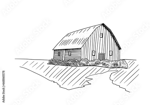 Rural landscape, hand drawn sketch vector illustration.