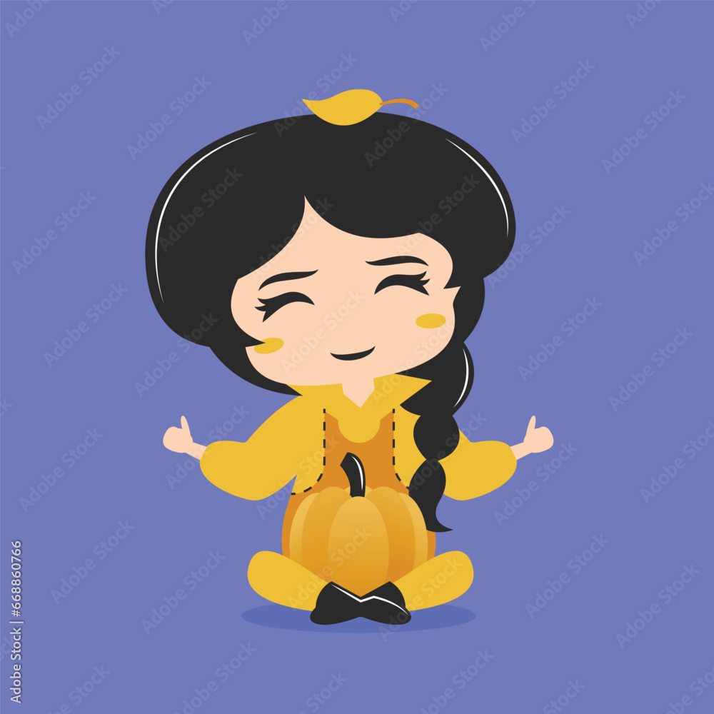 Chibi style girl with pumpkin. Flat style vector illustration. Chibi style girl with pumpkin. Flat style vector illustration.