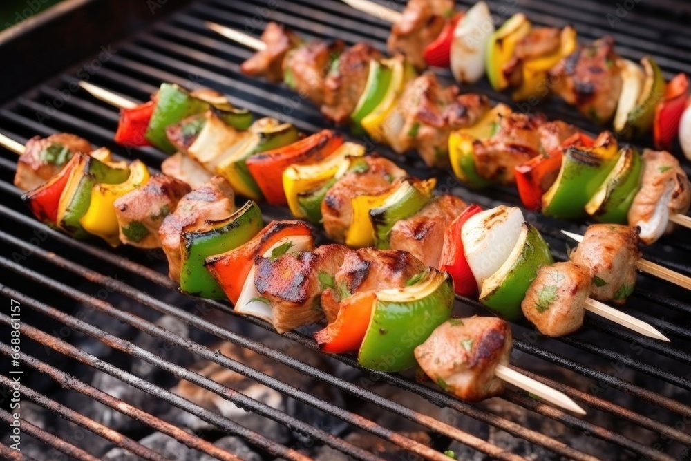 shifting tikkas on the grill for even cook