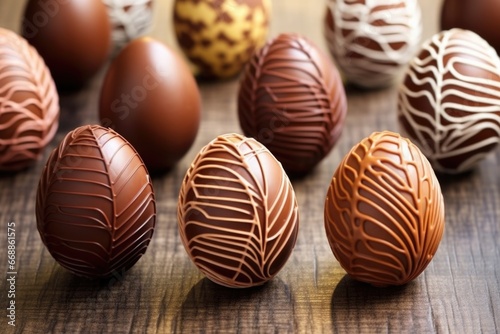 sidelit photo of hollow chocolate easter eggs