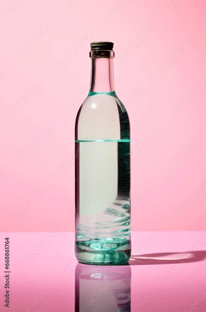 Bottle of water on light pink background. Bottle of water on light pink background.