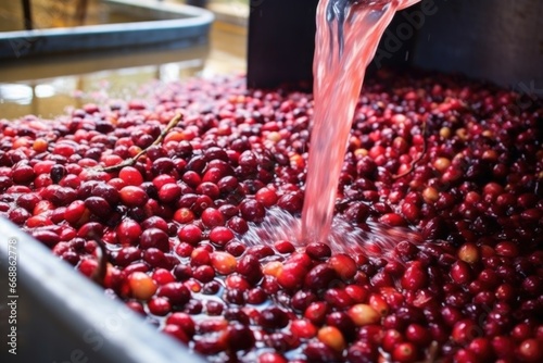 detailed view of coffee cherries being washed