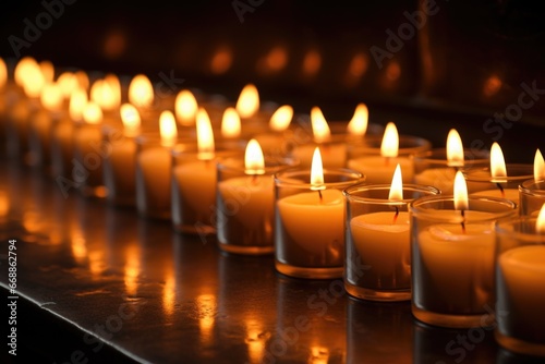 a row of lit candles for promoting peaceful ambiance