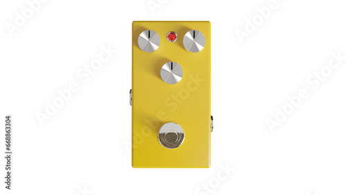 Yellow empty pedal for electric guitar isolated on transparent and white background. Music concept. 3D render