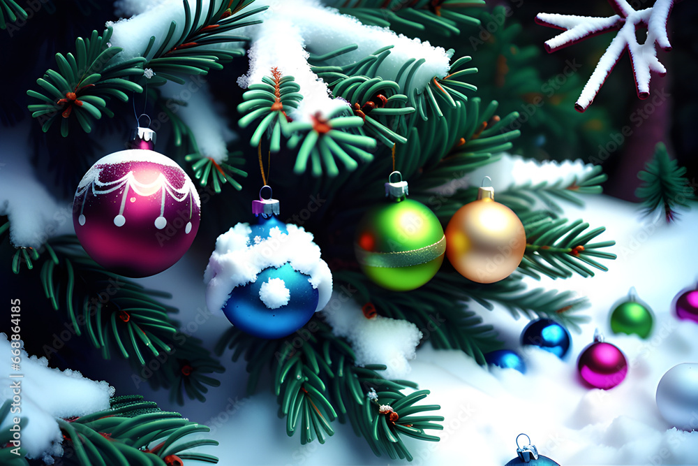 jingle bells christmas tree toys snow lush spruce new-year holiday generative ai