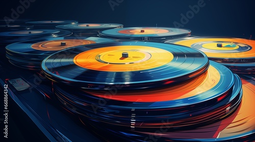 Stack of vintage vinyl records. Fantasy concept , Illustration painting.