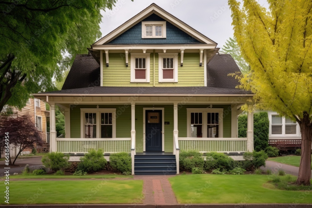 front view of a dutch colonial house with wooden shutters