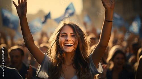 girl amid the crowd celebrating Israeli Independence Day photo